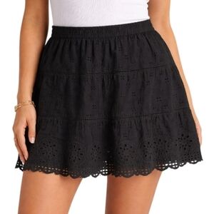 Jennifer & Grace Black Tiered Eyelet Skater Mini Skirt Size XL  NWT